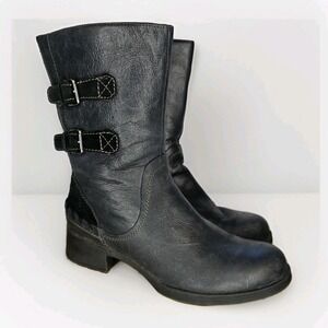 Earth Hemlock Motorcycle Fashion Boots Womens 9.5 Black Leather Buckle